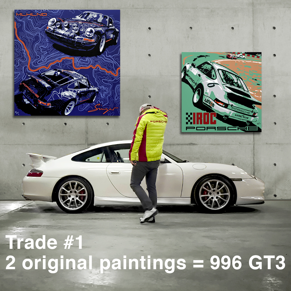 Trade #1: 2 original paintings = 996 GT3 | #hunzikerartcar